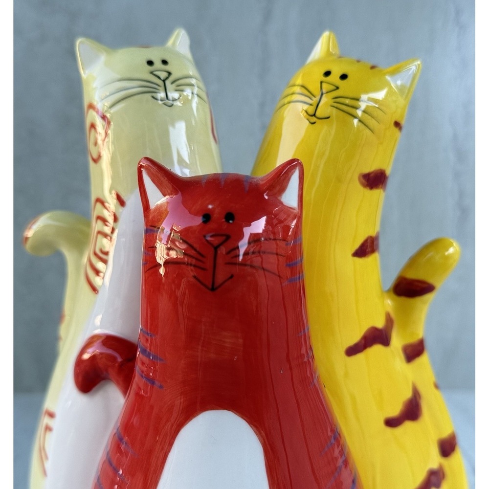 Bella Casa Whimsical Triple Cat  Figurine Colorful Handpainted 9" Folk Art #6630